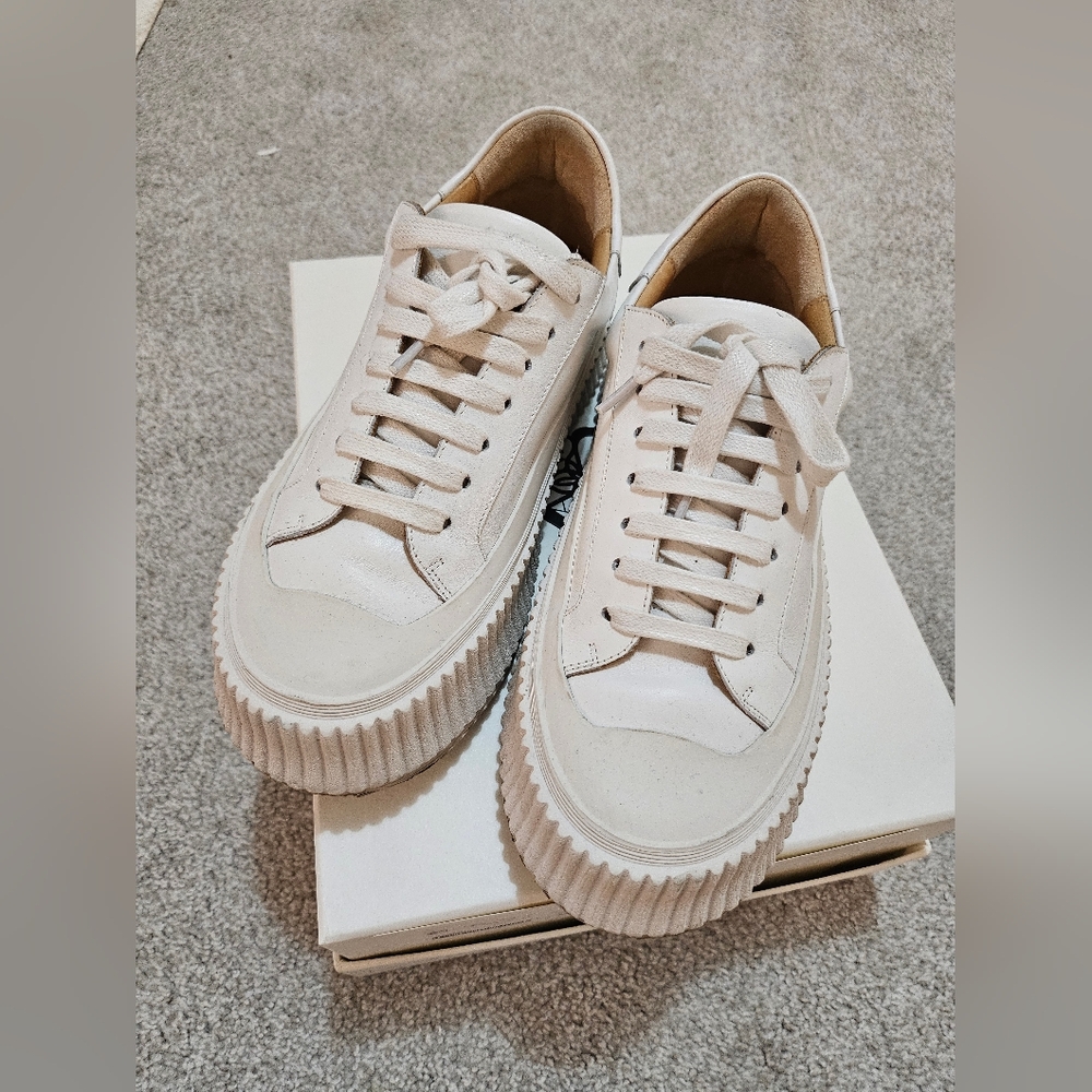Jil Sander White Leather Platform Sneakers